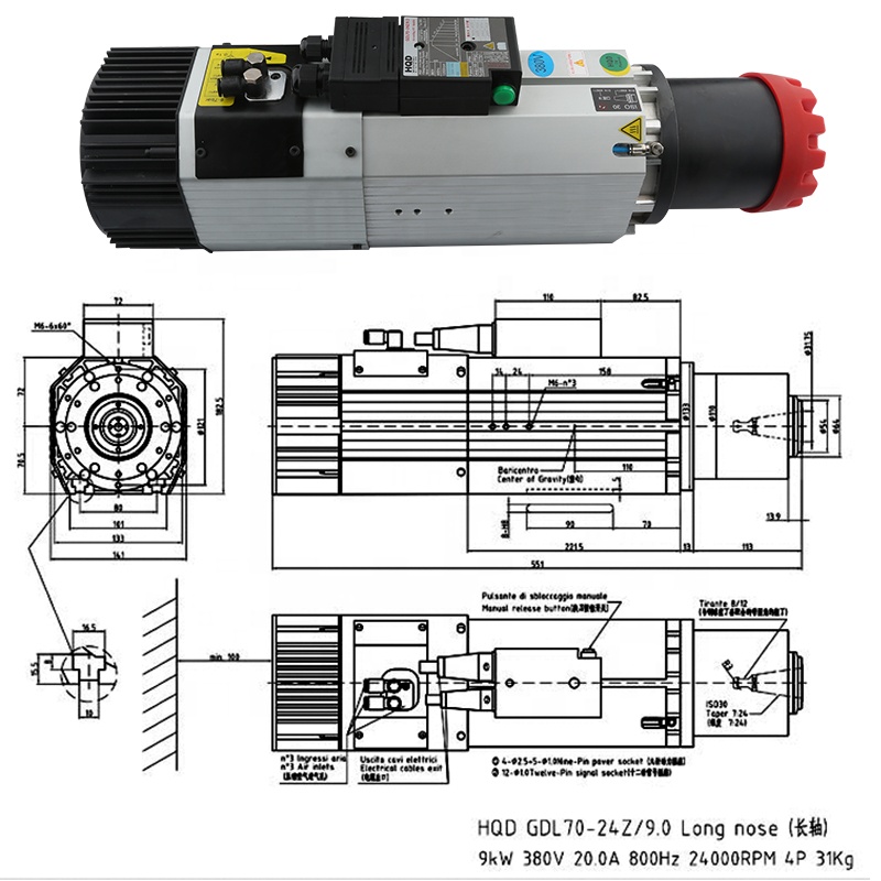 الموردين HQD 9kw 220 فولت 380  - مراجعة Cnc Spindle Motor وسعره